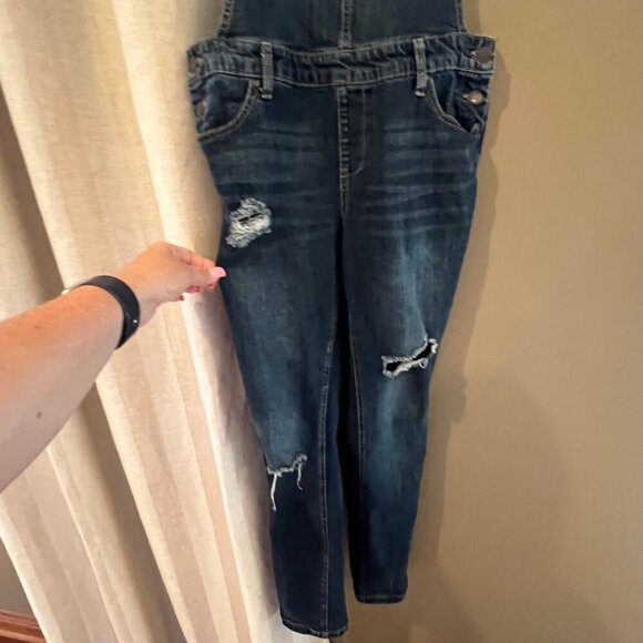 Women's Dark Blue Denim Spice Bib Overalls, Distressed, Size 9 - Picture 4 of 13